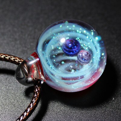 Nebula Galaxy Double Sided Pendant Necklace Glass Art Picture Handmade Statement Universe Planet Jewelry Necklace for Women