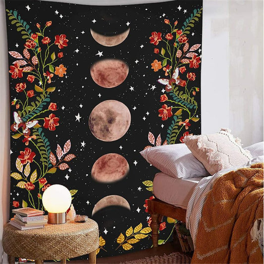 Floral and Moon Bohemian Wall Tapestry