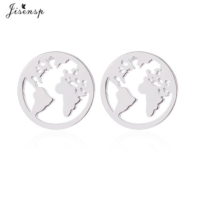 Jisensp Stainless Steel Origami World Map Necklace for Women Simple Jewelry Round Necklaces Pendants Earth Day Gift bijoux femme