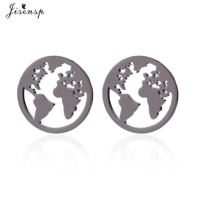 Jisensp Stainless Steel Origami World Map Necklace for Women Simple Jewelry Round Necklaces Pendants Earth Day Gift bijoux femme