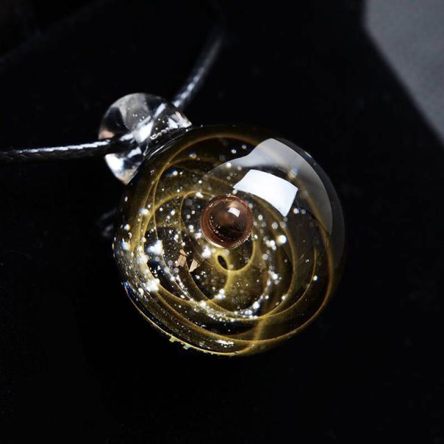 Universe Glass Bead Planets Pendant Necklace Galaxy Rope Chain Solar System Design Necklace for Women