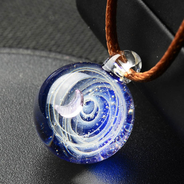 Universe Glass Bead Planets Pendant Necklace Galaxy Rope Chain Solar System Design Necklace for Women