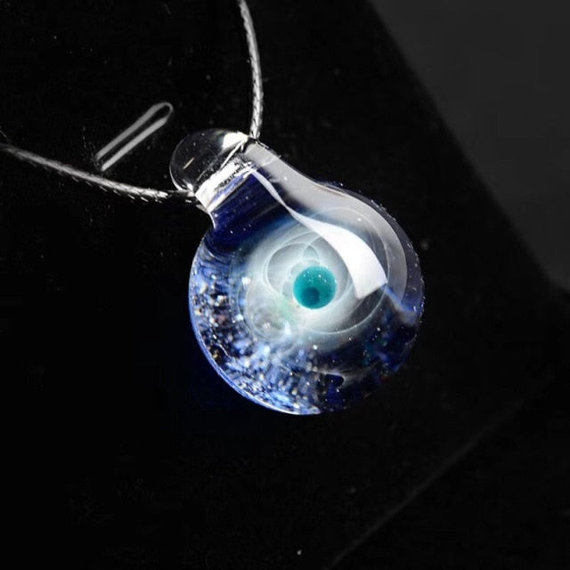 Universe Glass Bead Planets Pendant Necklace Galaxy Rope Chain Solar System Design Necklace for Women