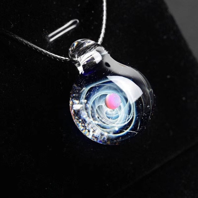 Universe Glass Bead Planets Pendant Necklace Galaxy Rope Chain Solar System Design Necklace for Women